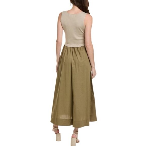 TAYLOR Olive Green Poplin Skirt Midi Dress - Picture 2 of 13